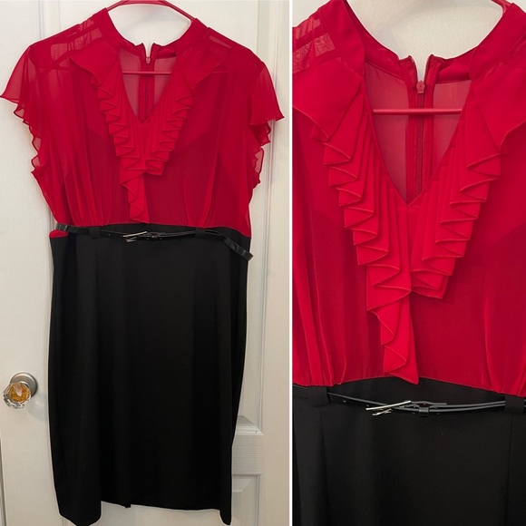 ALYX BELTED DRESS. LIKE NEW! WORN ONCE. SHEATH DRESS WITH RUFFLE ACCENTS. - Picture 15 of 15
